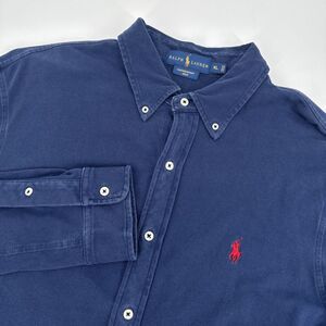 RALPH LAUREN Navy Blue Featherweight Mesh Button Front Shirt Size XL Men's